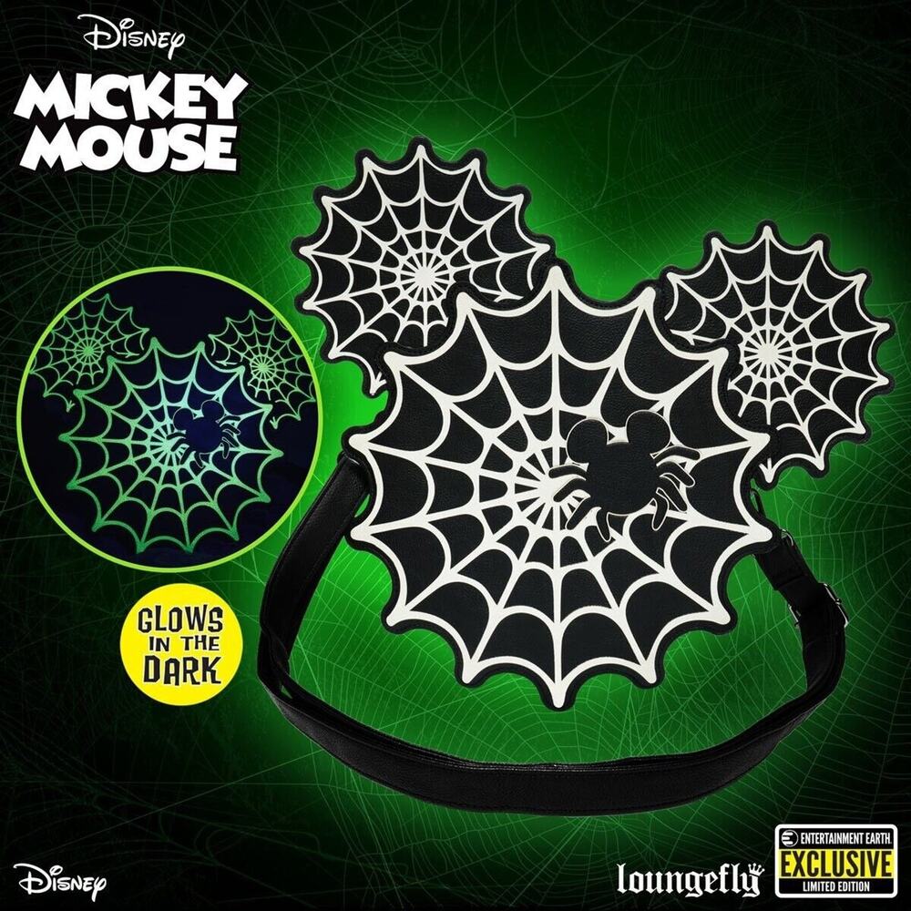 Exclusive Glow in the Dark Loungefly Mickey Mouse Spiderweb Crossbody Purse